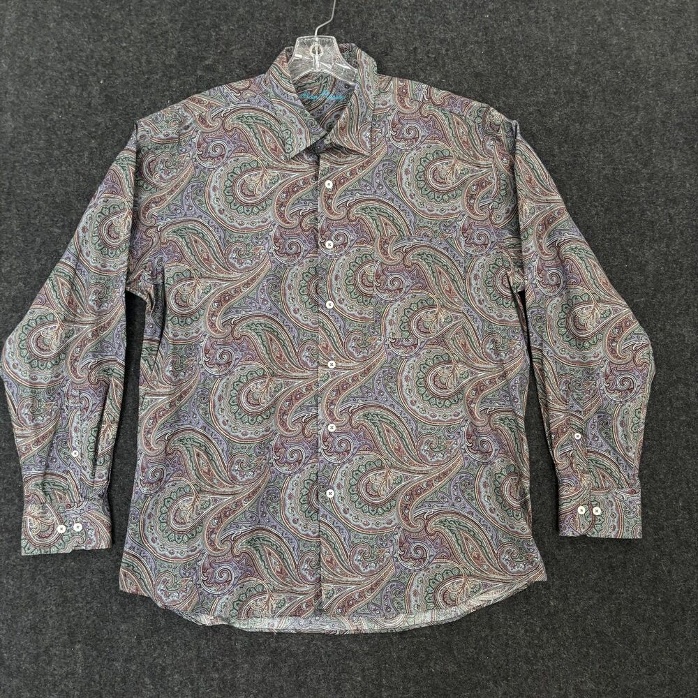 Alan Flusser Shirt Men's Extra Large Multicolor Paisley Button Front All Over